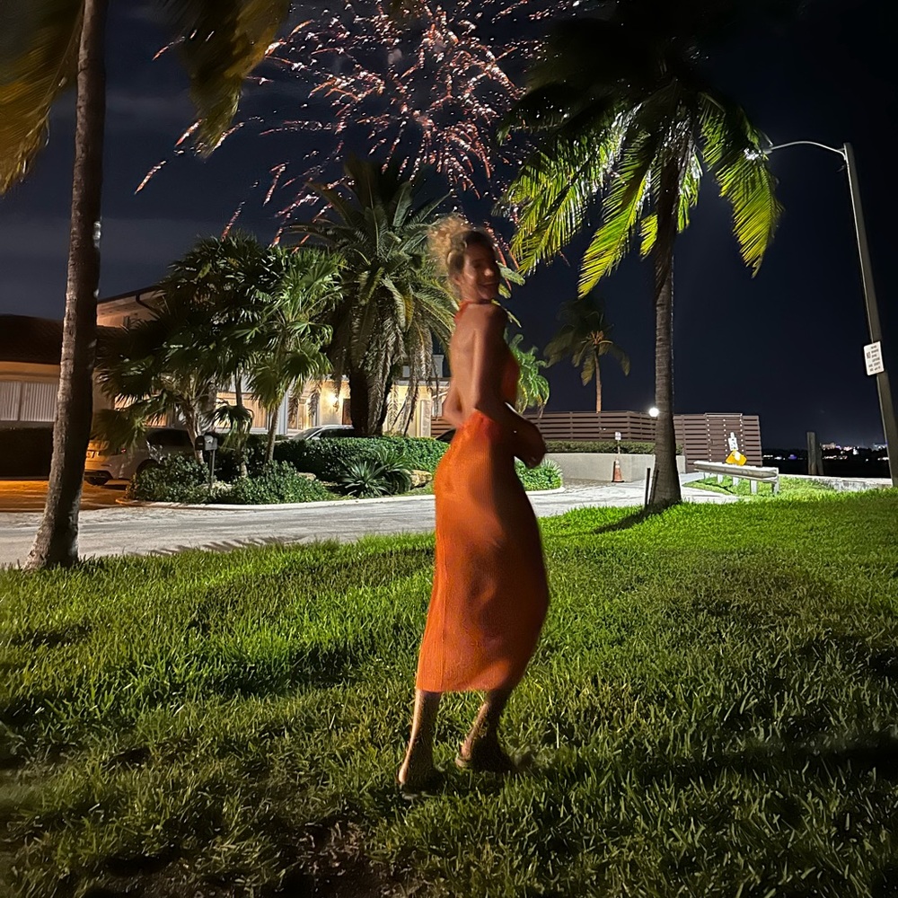 Halter Ribbed Dress in Bright Orange